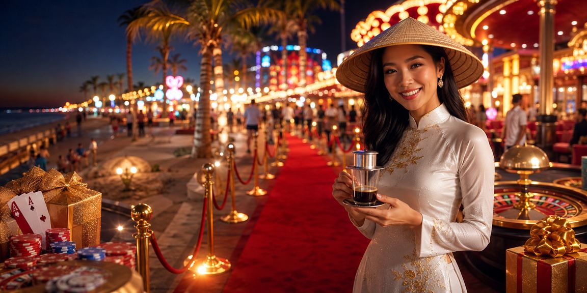 Người dùng tại Mũi Né thưởng thức cà phê buổi sáng và tra cứu kết quả xổ số trên điện thoại